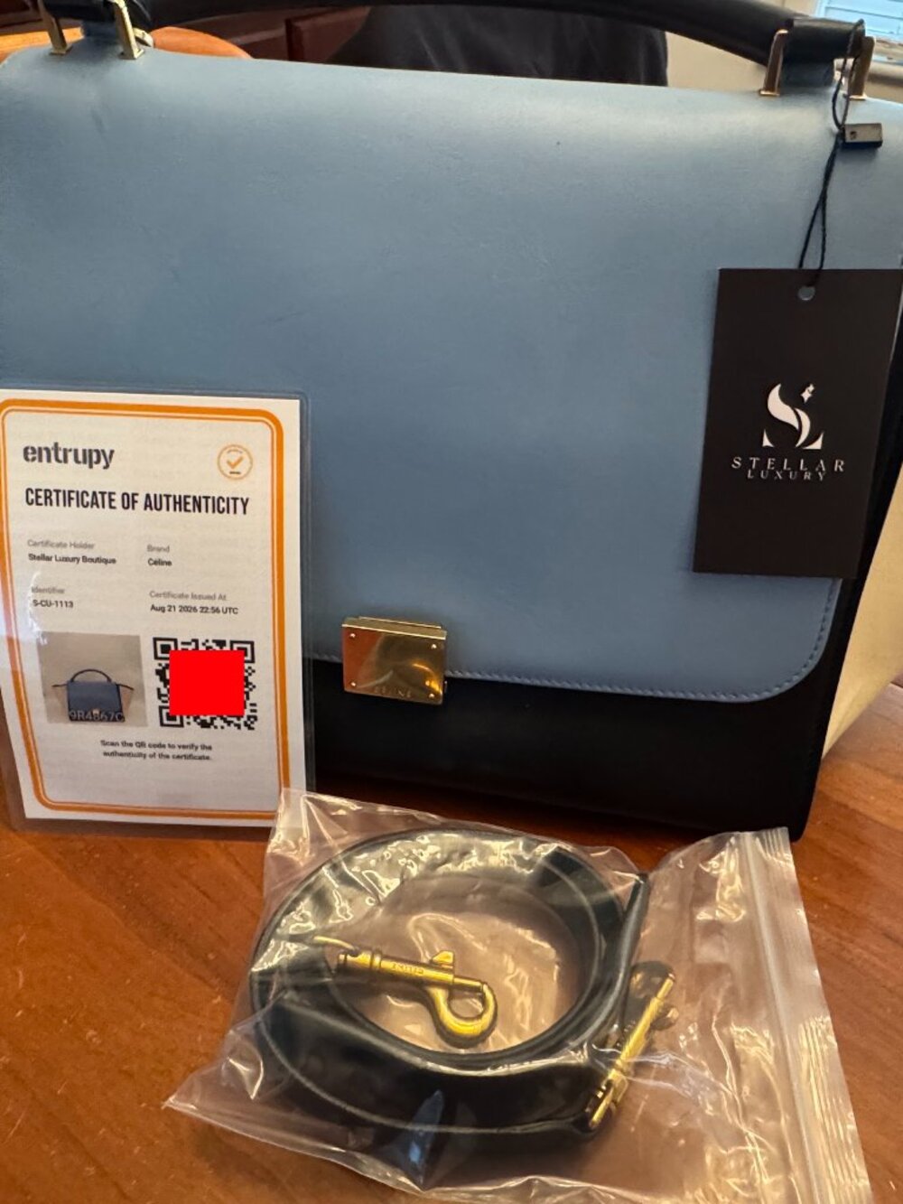 Celine Trapeze Tricolor Blue Medium Shoulder Bag w/ Strap